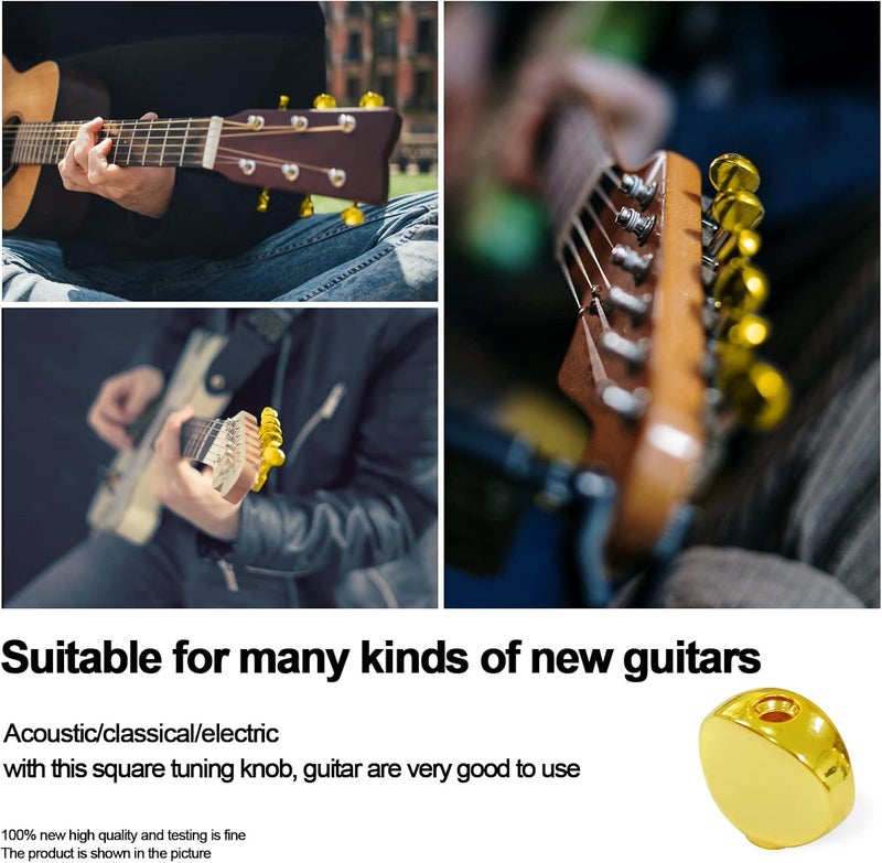 MAXCHEER 6PCS Metal Big Square Shape Guitar Tuning Peg Tuners Machine Head Replacemen Buttons knob Handle Tip (Gold Oval) - Image 2